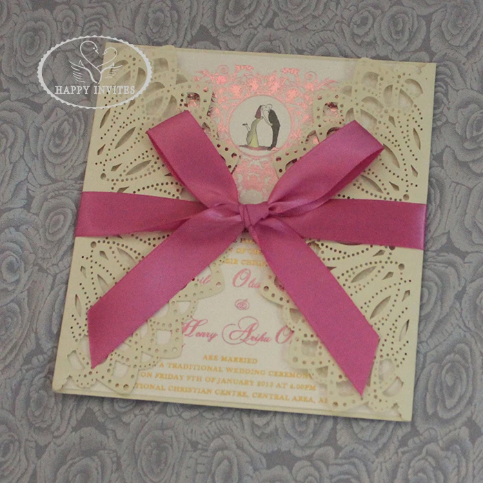 HI3014-06 Hot Sale Laser Cut Invitation Card in Champagne Color