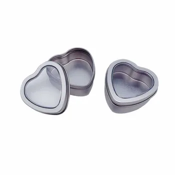 

10pcs Tinplate tin box with clear window heart shaped Empty Metal Tin Container Scented candle jewelry Packaging Cans boxes