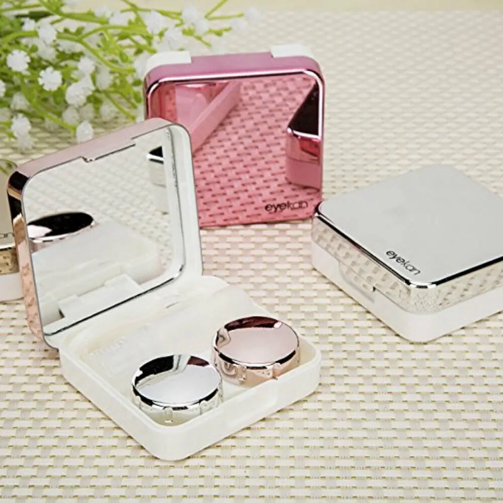 Cover contact lens case with mirror color contact lenses case Container cute Lovely Travel kit box Women