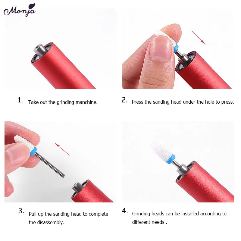 Портативная мини-дрель для дизайна ногтей Monja, электрическая машинка для полировки ногтей, шлифовальная ручка для педикюра, оборудование для маникюра, инструмент