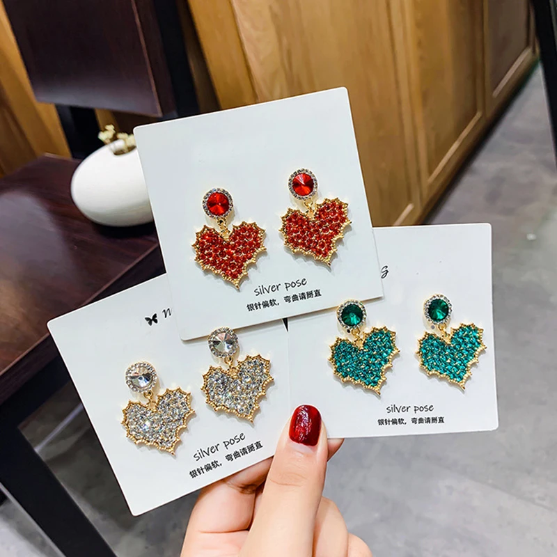 

Delicate Cute Black Acrylic CZ Zircon Crystal Heart Stud Earrings Red Purple Green Blue Romatic Love Stud Earrings Women Jewelry