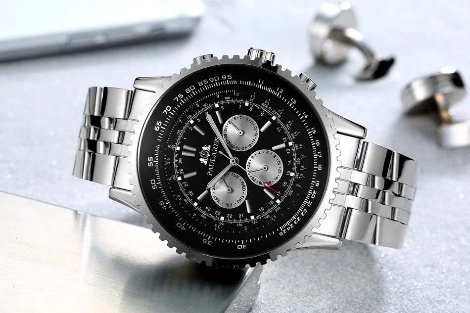 Cinturino meccanico in acciaio inossidabile meccanico a carica automatica sportivo blu nero bianco grande 50 mm classico da uomo di lusso_voghion.com