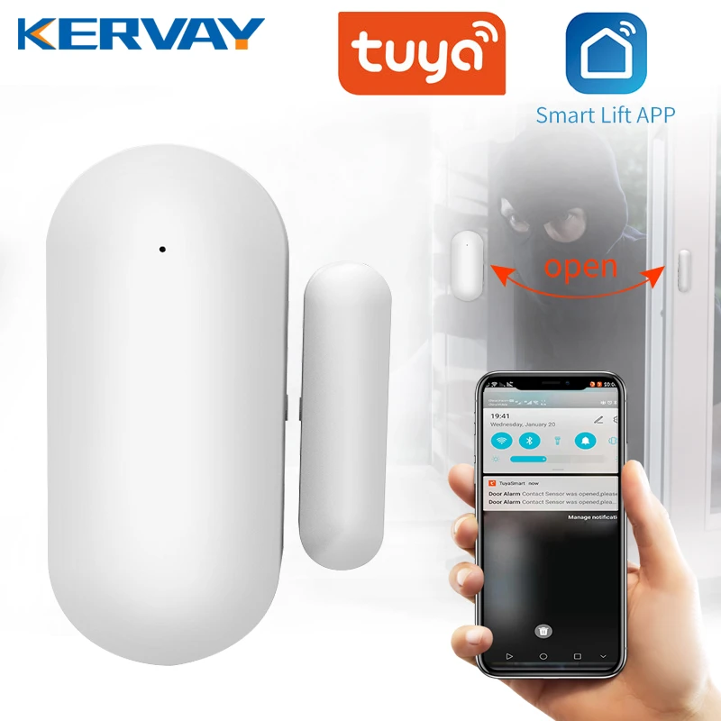Tuya WiFi Door Sensor Smart Door Open/Closed Detectors Smartlife APP Wifi Window Sensor Home Safety Work with Alexa Google Home ring keypad motion sensor