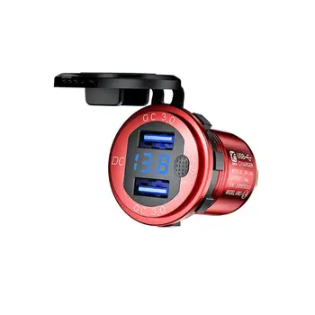 

12V/24V Aluminum QC3.0 Dual USB Car Charger Fast Charge with Voltmeter Switch 27RA