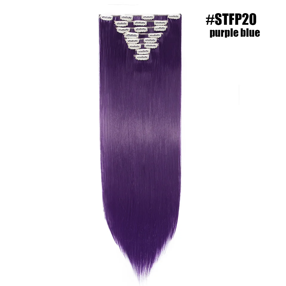 purple blue S-noilite, 8 шт., накладные волосы на заколках, длинные прямые синтетические накладные волосы на заколках, натуральные шиньоны, искусственные волосы для женщин - Цвет: purple blue