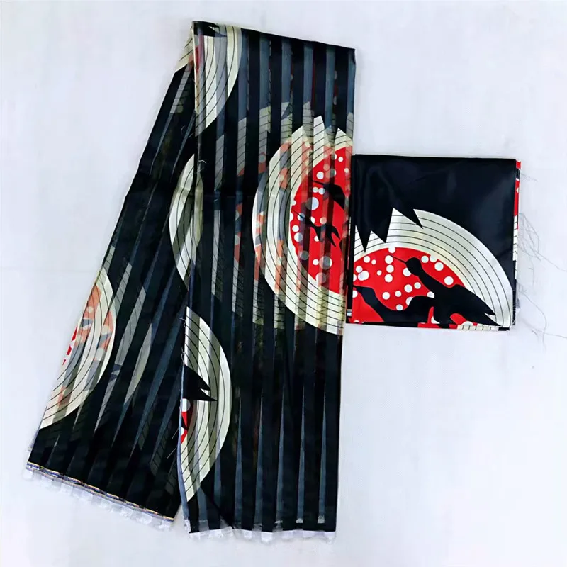 as picture New 2yards chiffon with 4yards silk soft material fabric lady african nigerian wedding dress garment ankara real silk printed - Цвет: as picture