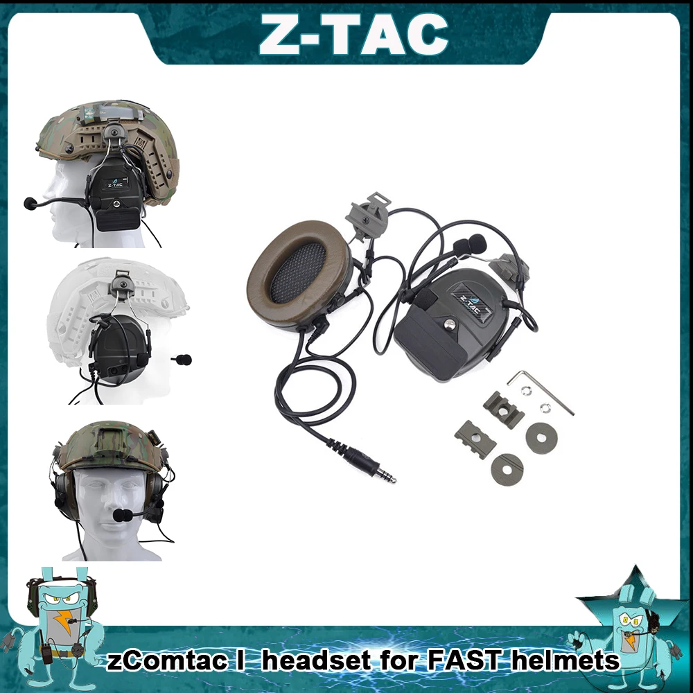 

Z Tactical Ztac Airsoft zComtac I Noise Reduction Headset with ARC Helmet Rail Adapter Set for FAST Helmets Military Headphone