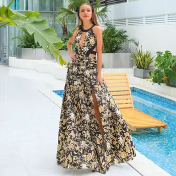 

Women Hollow Out Dress Top Quality Summer Beach Style Celebrity High Slit Party Dresses