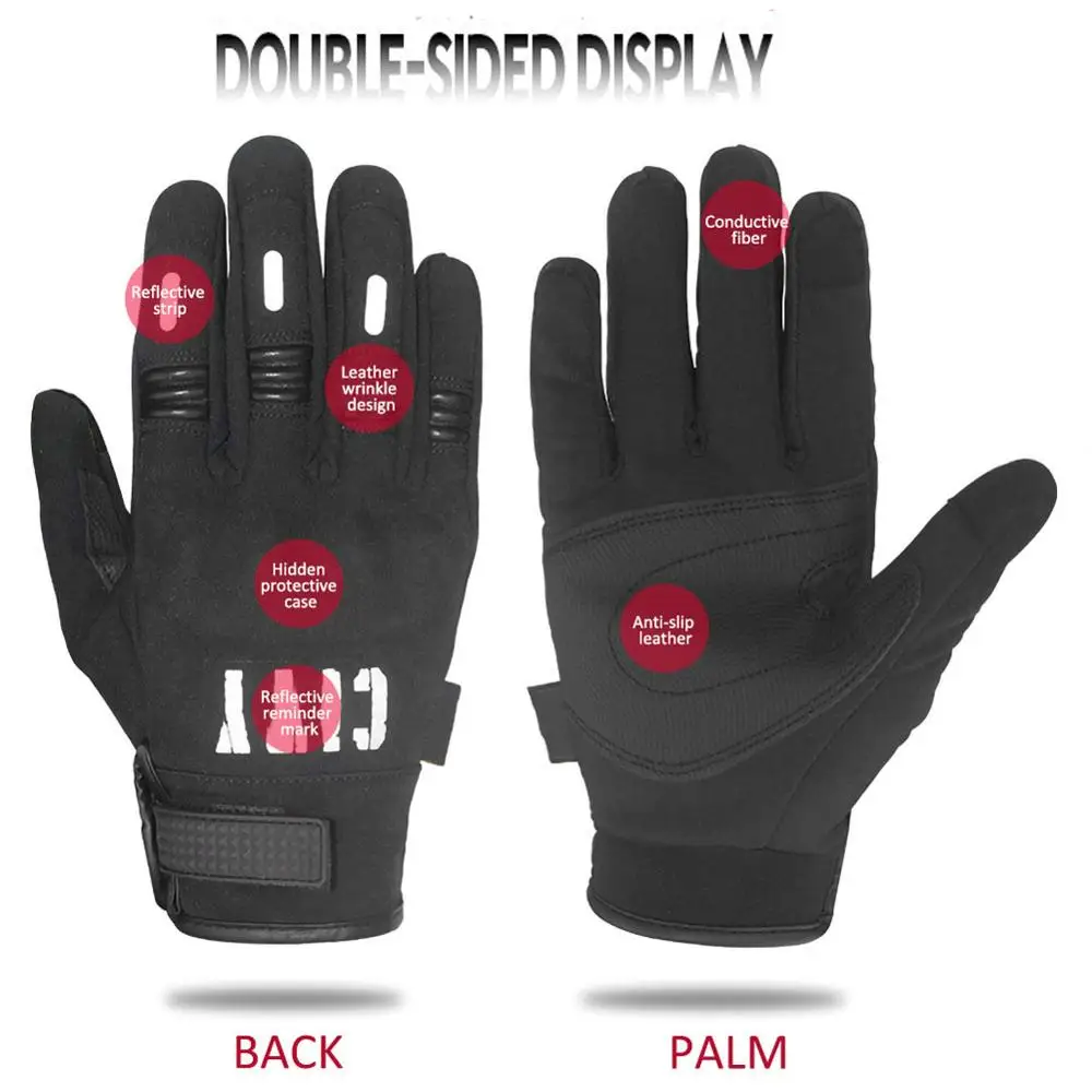 

Motorcycle Gloves Night Vision Reflection Gloves Touch Screen Full Finger Racing Guantes Black