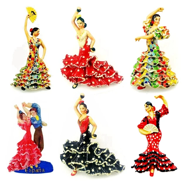 

New Hand-painted Spain Famenco Fan Dancer 3D Fridge Magnet Travel Souvenir Refrigerator Magnetic Stickers Gift
