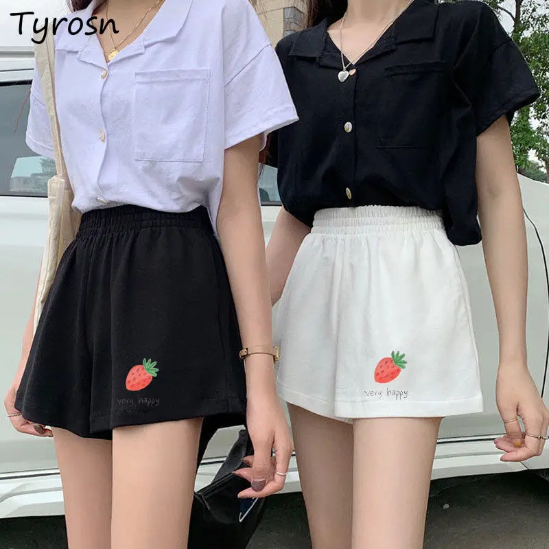 

Shorts Women Sweet Design Cartoon Printed Baggy Short Running All-match Elastic Waist Wide Leg Trousers Students Korean Fashion