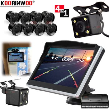 

Koorinwoo Car Parking Sensor 8 Sensors Reverse Backup Radar With Monitor rearview Camera Front Detector System Backlight Display