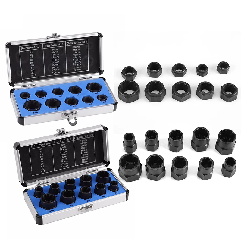 

10pcs Set of Broken Screw Extractor Damaged Nut Bolt Stud Remover 9-19mm remove broken screw heads and studs