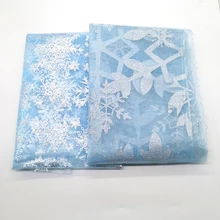 150 см х 100 см голубая Снежинка Органза ткань платье принцессы блестящая ткань год органза с принтом бронзовая ткань