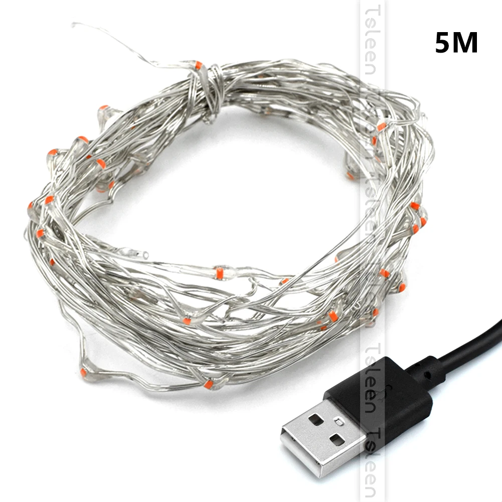 DC 5 в USB светодиодный светильник s 10 м 5 м Серебряный провод водонепроницаемый Сказочный светильник Гирлянда для дома Рождество Свадьба украшения