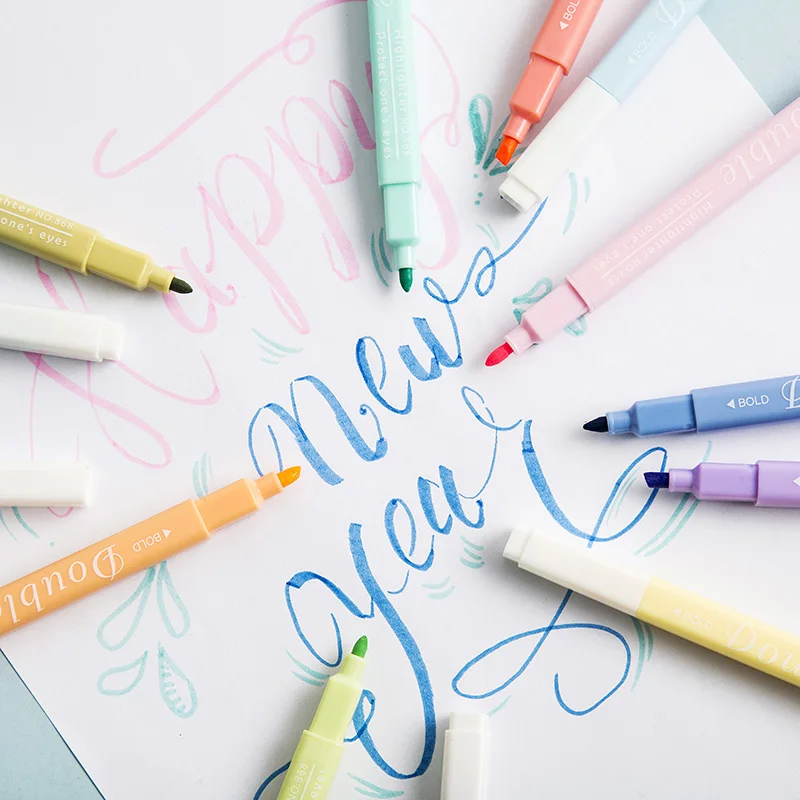 12pcs-Double-color-highlighter-pen-set-Dual-side-Bold-Fine-tip-fluorescent-marker-liner-drawing-pens(4)
