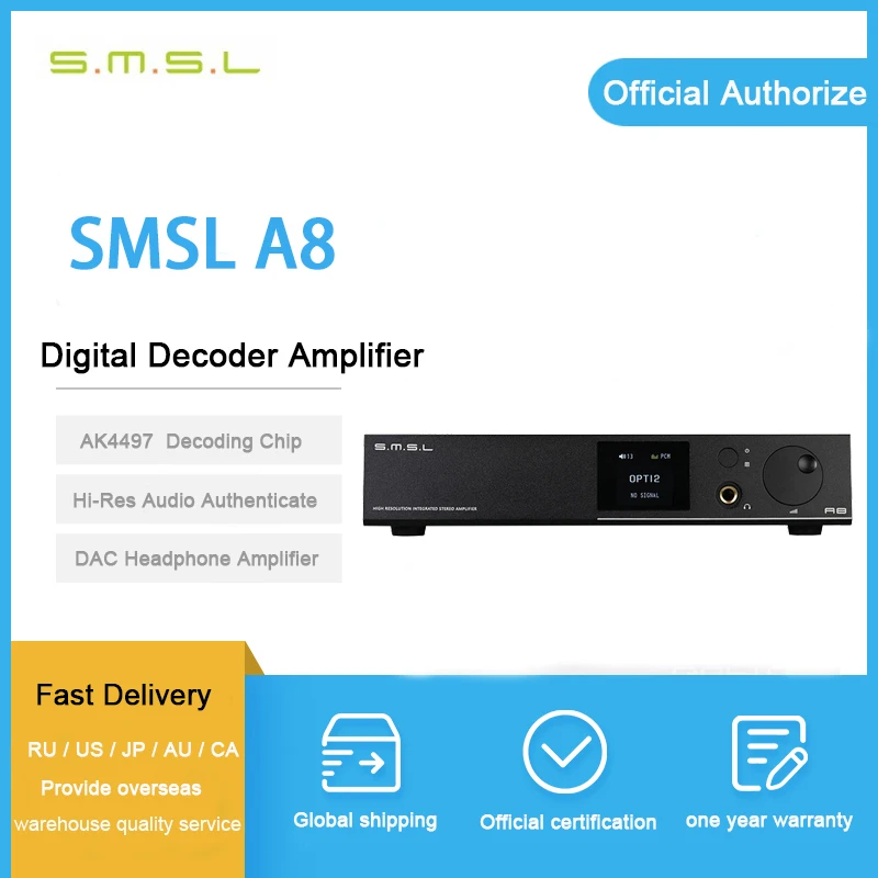 SMSL A8 ICEpower 125W Hifi Audio Digital USB DAC+Headphone Amplifier+Power Amp+Decoder DSD AK4490+TPA6120 All-in-one Machine