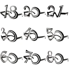 Seemfly Кристалл черная рамка день рождения глаз очки юбилей Свадебная вечеринка Необычные платья новые цифры 16/30/40/50/60th очки