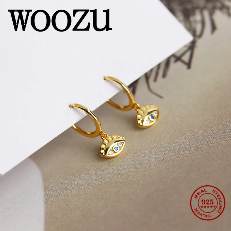 WOOZU Новый Настоящее 925 стерлингового серебра демон глаз синий циркон свисающие