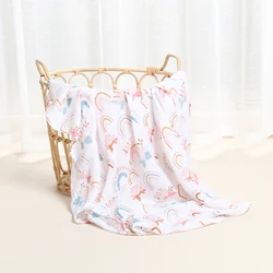 Muselina de algodón de bambú suave con flores de arco iris, Toalla de baño para recién nacido, accesorios para cochecito de bebé, novedad