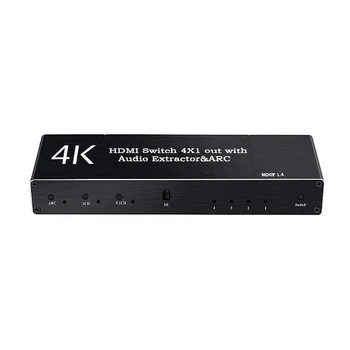 

HDMI Switch 4K@60Hz 4 in 1 Out with Remote Control/o Optical, HDMI Splitter with o Extractor Support ARC