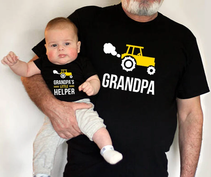1pc Grandpa and Grandpa's Little Helper Matching Grandson T-shirts Summer Short Sleeve Family Look Outfits | Мать и ребенок