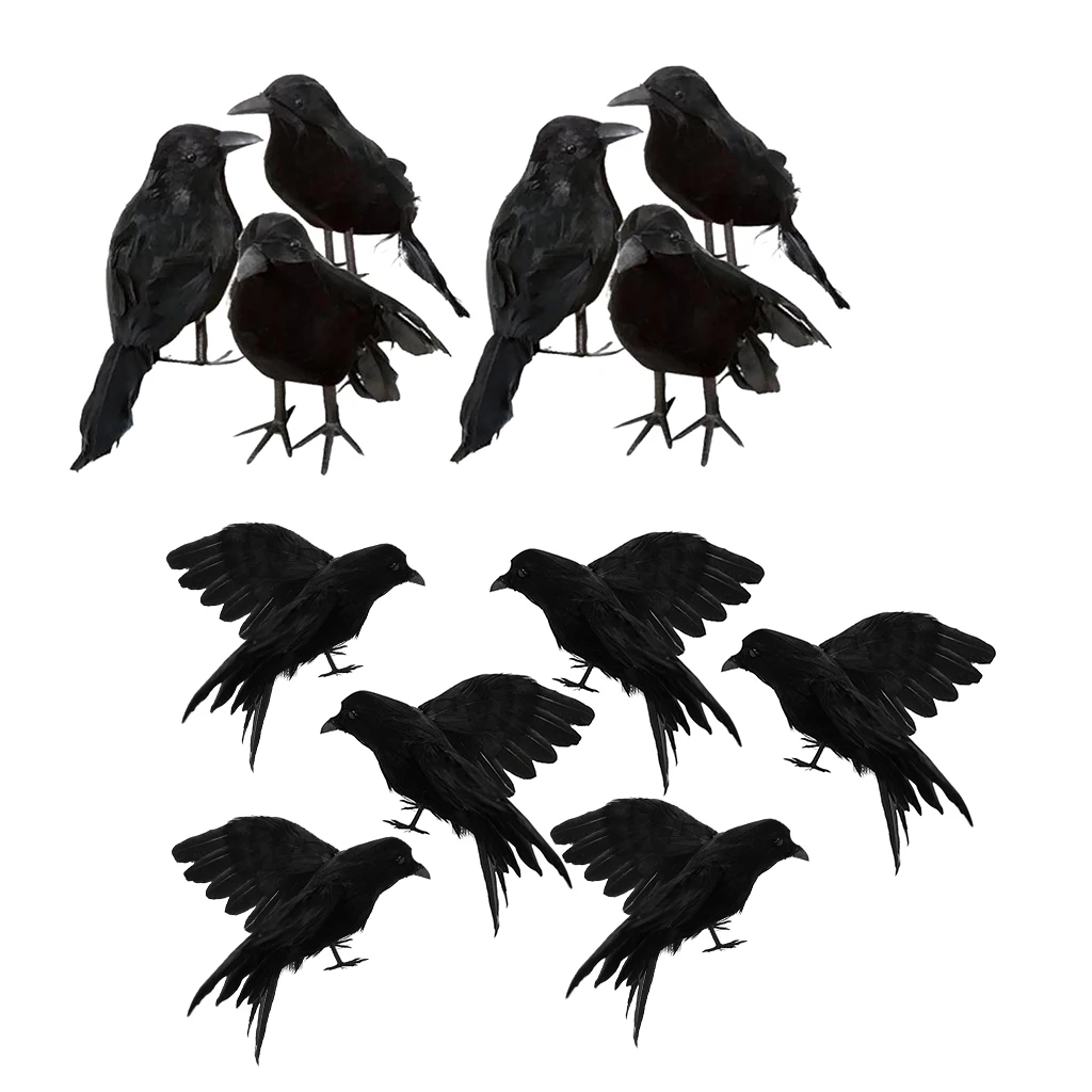 12pcs/set Fake Ravens Crows Realistic Birds for Home Garden Halloween Wedding Decoration