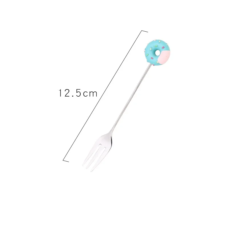 2PCS Japanese Cartoon Stirring Doughnut Stainless Steel Spoon Creative Fruit Fork Dessert Coffee Ice Cream Tableware Supplies