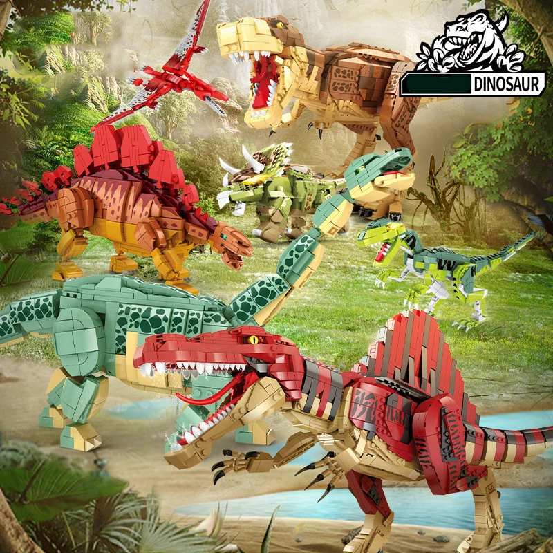 New Jurassic Park Dinosaurs Tyrannosaurus Rex Velociraptor Model Building Blocks MOC Triceratops Bricks Boys Toys Xmas Gifts | Игрушки и