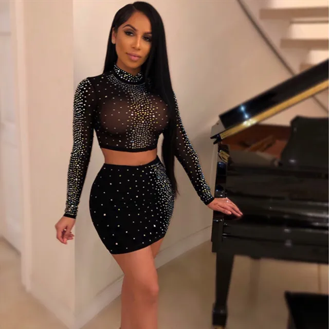 two piece black bodycon dress