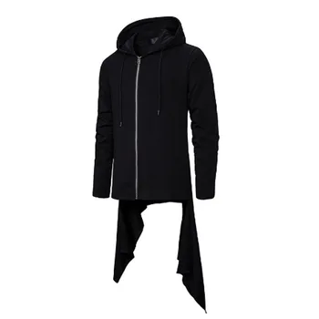 

Autumn winter men irregular hip hop punk zipper hoodie streetwear men vintage casual long hoodies sweatshirt