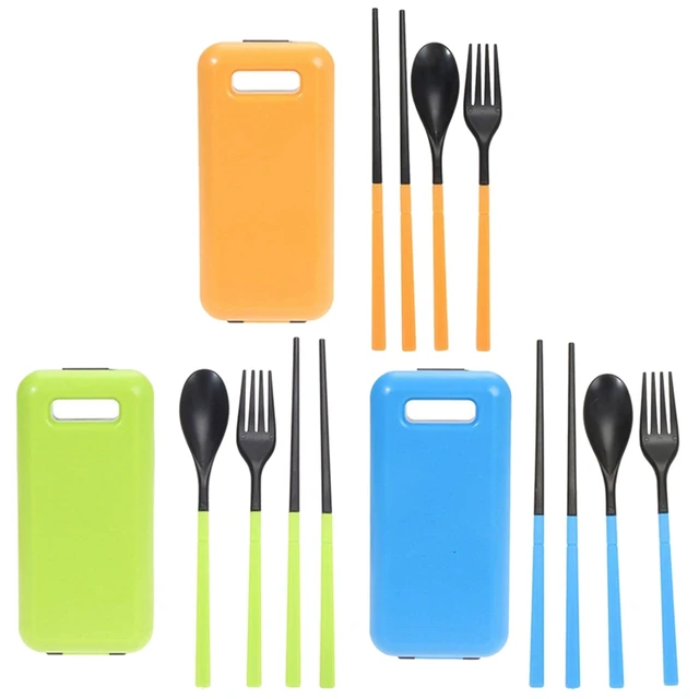 US $2.56 Outdoor Camping 3 In 1 Folding Tableware Environmental Abs Material Cutlery Set Chopsticks Spoon Fo