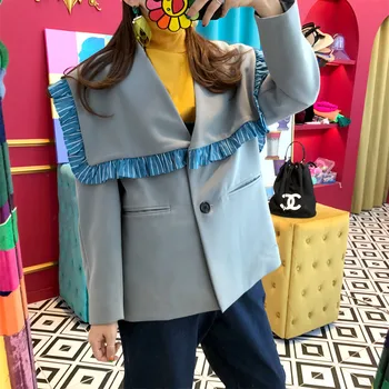 

GRUIICEEN vintage outerwear jacket womens new fashion ruffles turn down collar jacket korean style for autumn GY2019122