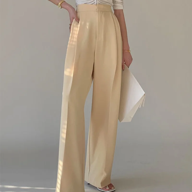Designer Elegant Suit Pants Women Summer 2021 Slim Casual Korean Fashion Wide-legged Pants Solid High-waist Office Lady Clothing