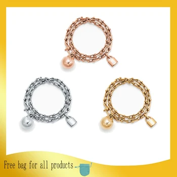 

1: 1 Original Model S925 Sterling Silver Bracelets Fashion 3 Color Ball & Lock U-Shape Bracelets Ladies Jewelry Birthday Gift