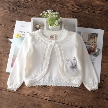 

Plain White Girls Jacket Kids Cute Rabbit Sweater Girls Sweet Cotton Shool Cardigan 1 2 3 4 5 6 7 8 Years Old Kid Clothes 205028