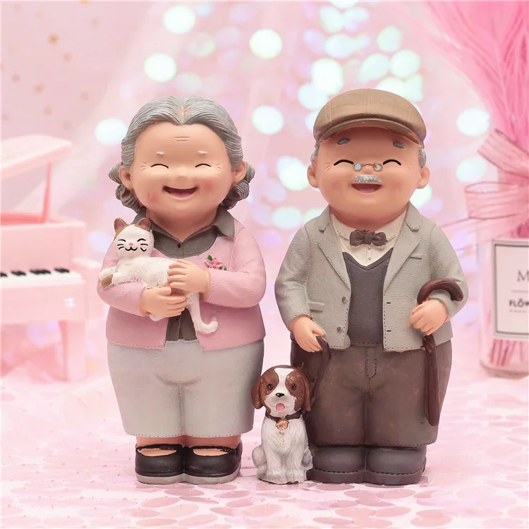 Kawaii Figures Chair Book Grandma Grandpa Old Couple DIY Mini Fairy Doll Couple Gift Figurines Miniature