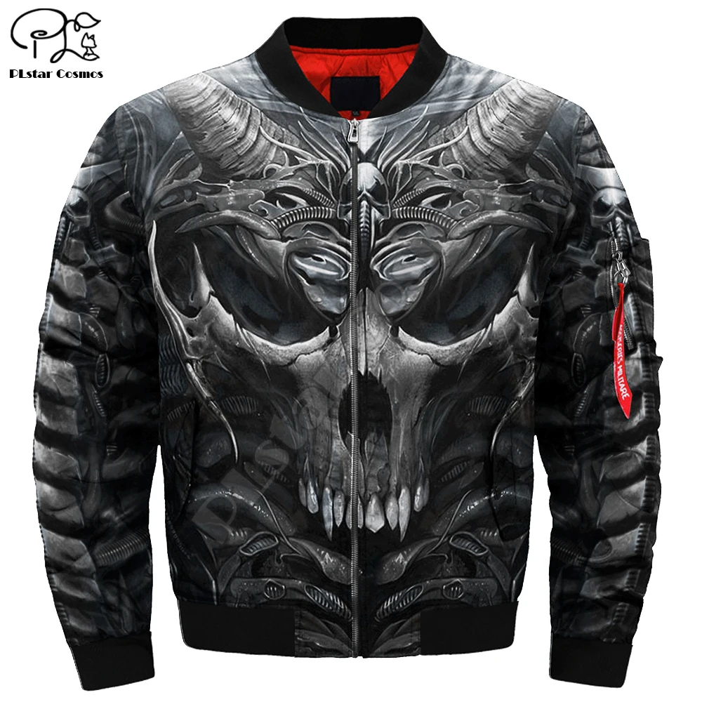 Mens Tattoo 3d Bomber Jackets freak trippy skull Print Long zipper Flight Jacket casual unisex Harajuku women Streetwear coat