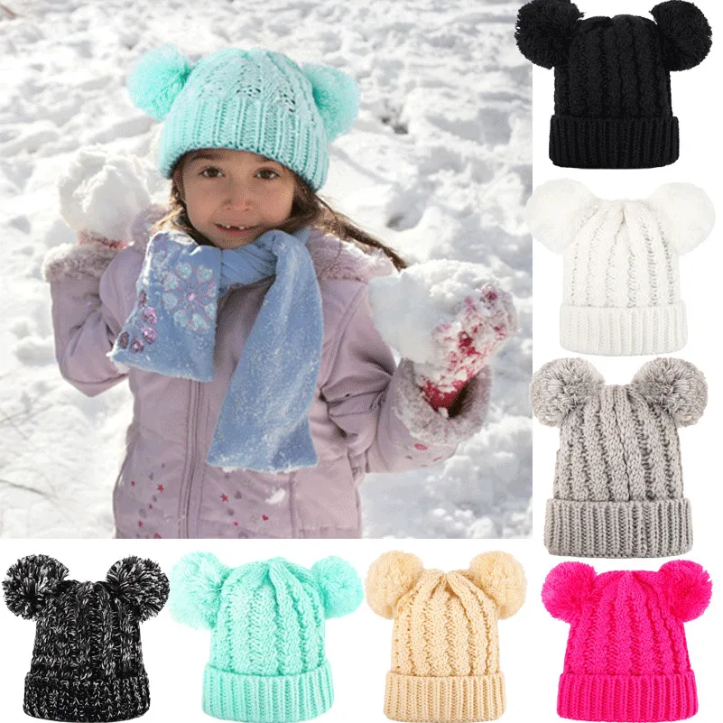 Dropshipping Winter Baby Knitted Hat Baby Boy Girl Infant Newborn Cotton Caps Keep Warm In Baby Thick Caps Winter For 1-8 Years