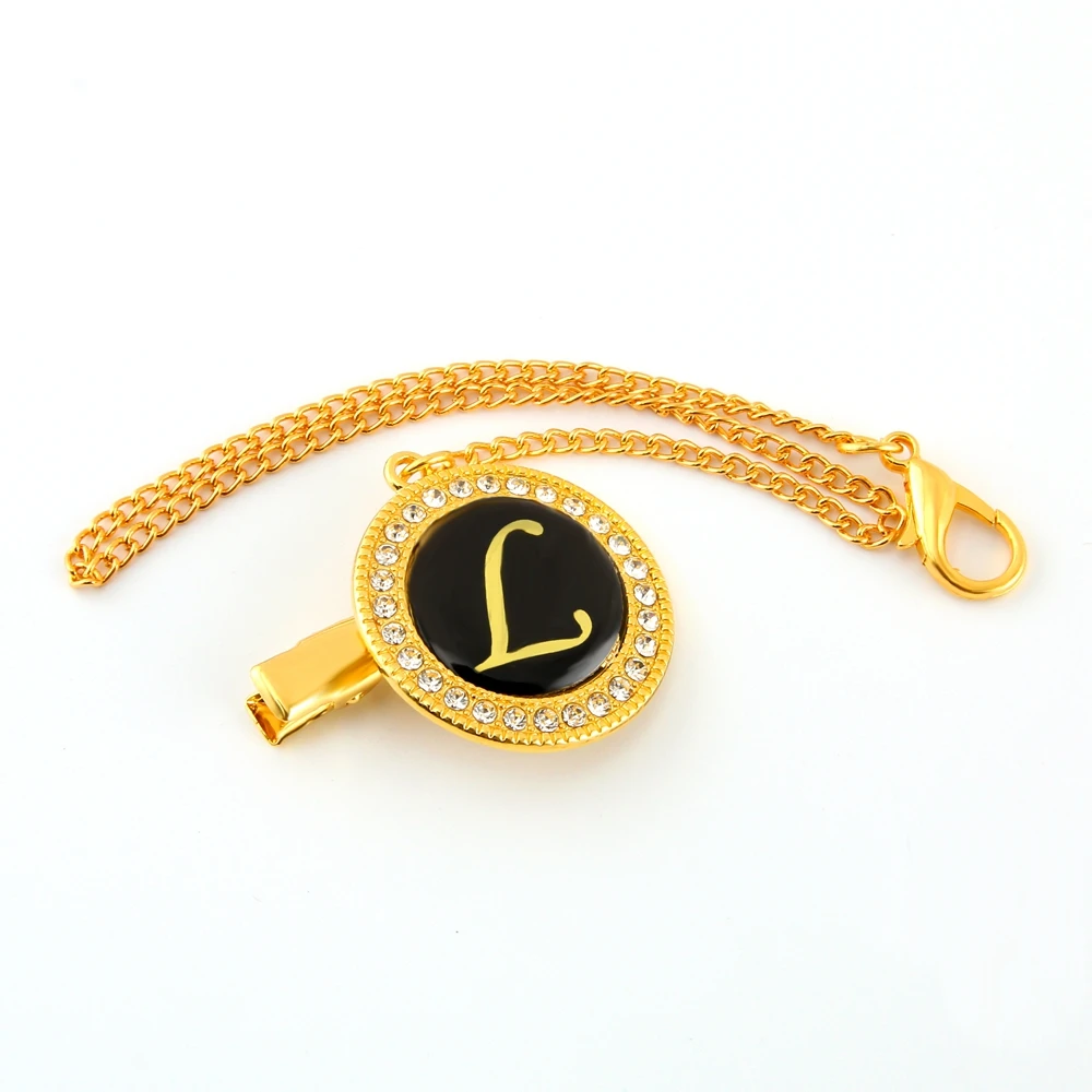 L 26 первоначальных букв Bling соска клип ребенка соска для мальчика девочки цепь держатель младенческой манекен клип безопасная металлическая цепь - Цвет: L