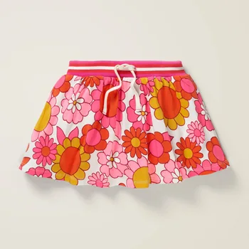 

Little Maven New Summer Children Red Yellow Big Floral Printed Girls 2-7yrs Cotton Knitted Casual Beach Elastic Band Skirts