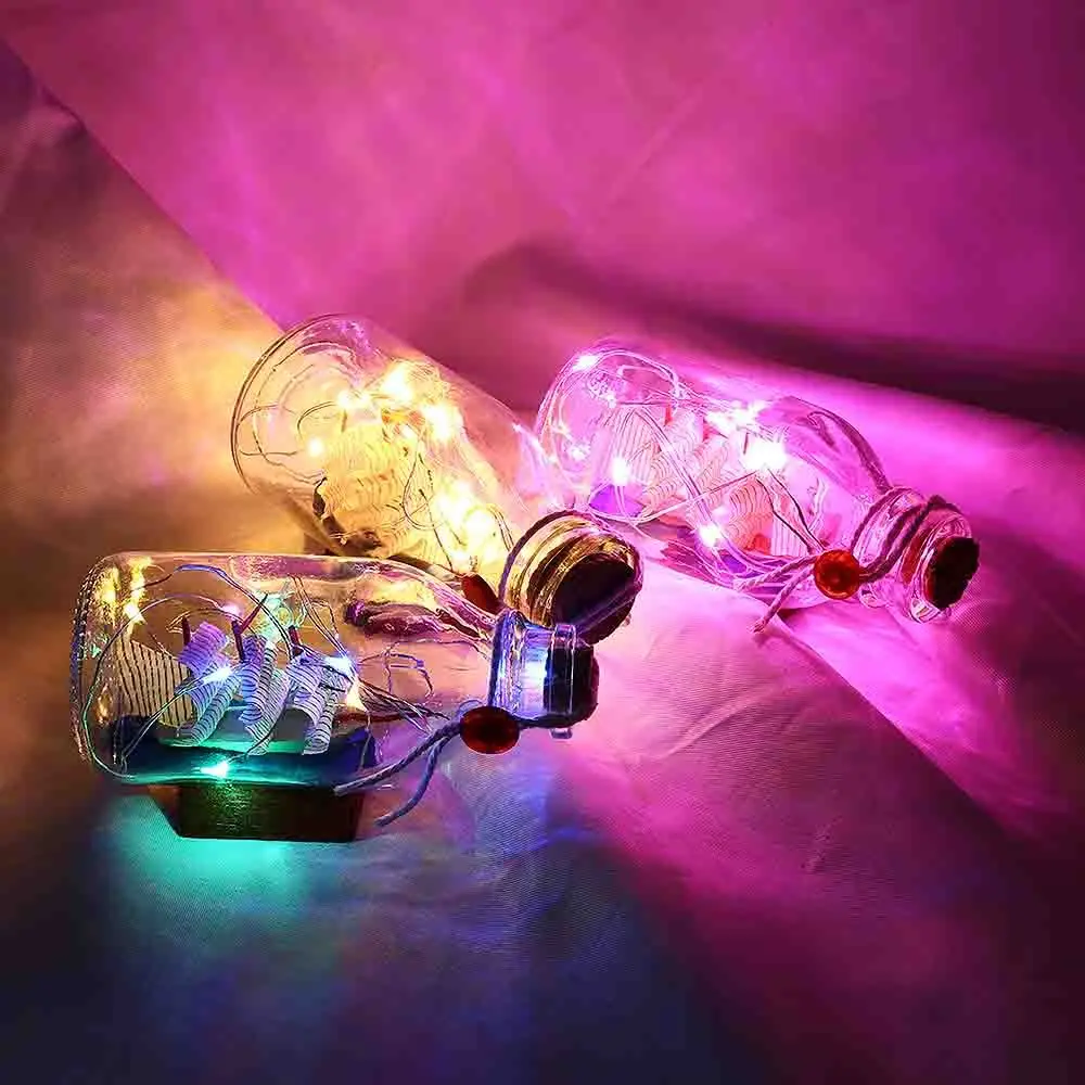 

Mini Sailing Drift Bottle LED String Light Illuminated Sailing Bottles Home Decorations Gift Led Night Light Mediterranean Style