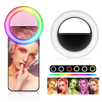 

LED RGB Selfie Ring Light Rechargeable Battery Ring Light for iPhone Android Vlog Camera Ring Light Selfie Fill Light