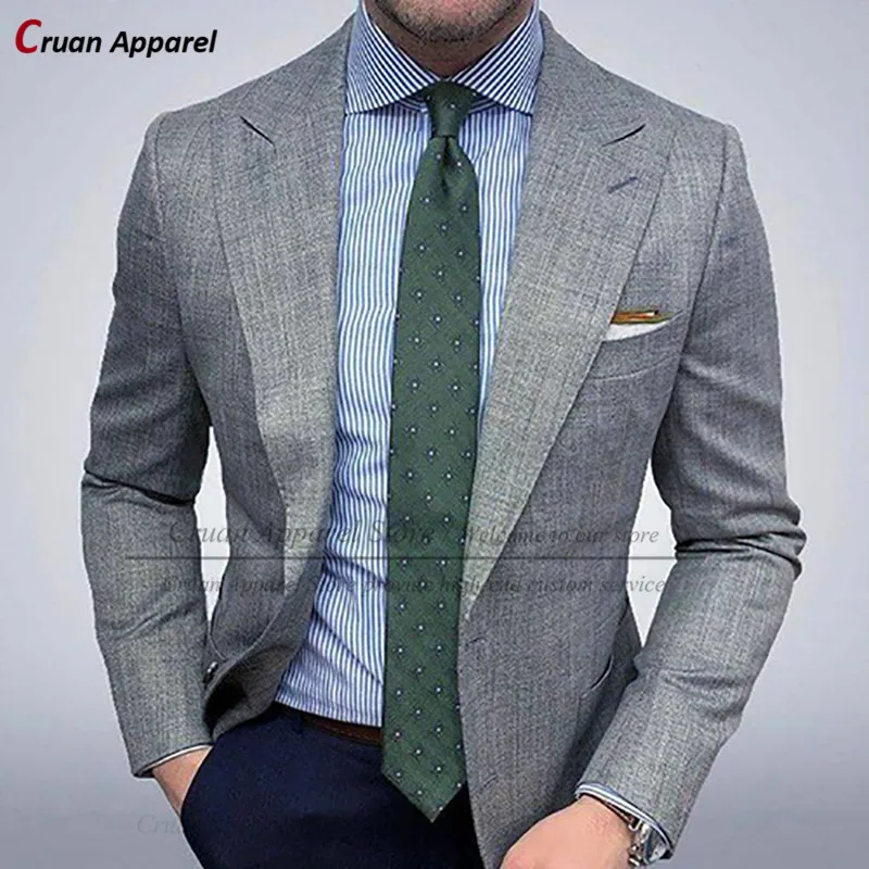 

(One Blazer) Latest Classic Grey Men's Blazer Slim Fit Peak Lapel Groom Wedding Suit Jacket Tailor-made Best Man Dinner Tuxedos