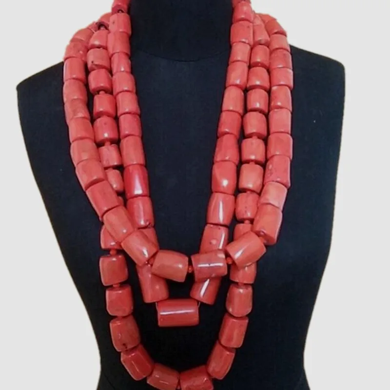 4UJewelry роскошный большой Коралл бусы, украшения, в африканском стиле, обувь для невесты Для женщин 3 слоя Цепочки и ожерелья набор с браслет и серьги индия - Окраска металла: Orange Color