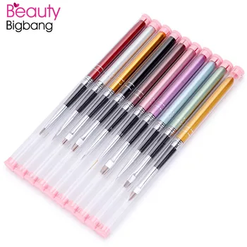 

10Pcs/lot Nail Art Brush Set Different Color Copper Handle Design Polish Nylon UV Gel Painting Nail Art Tool Accessories Brush