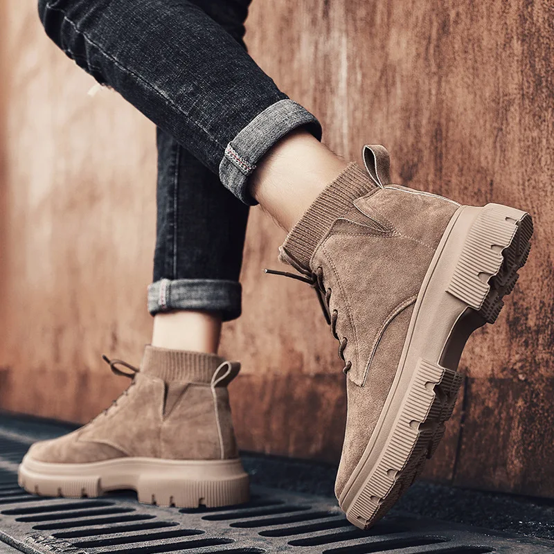 

Martin Boots Men's Autumn British Style Hight-top Shoe Mid-top Men's Boot Trendy Shoes Workwear Combat Boots Leather Boot Desert