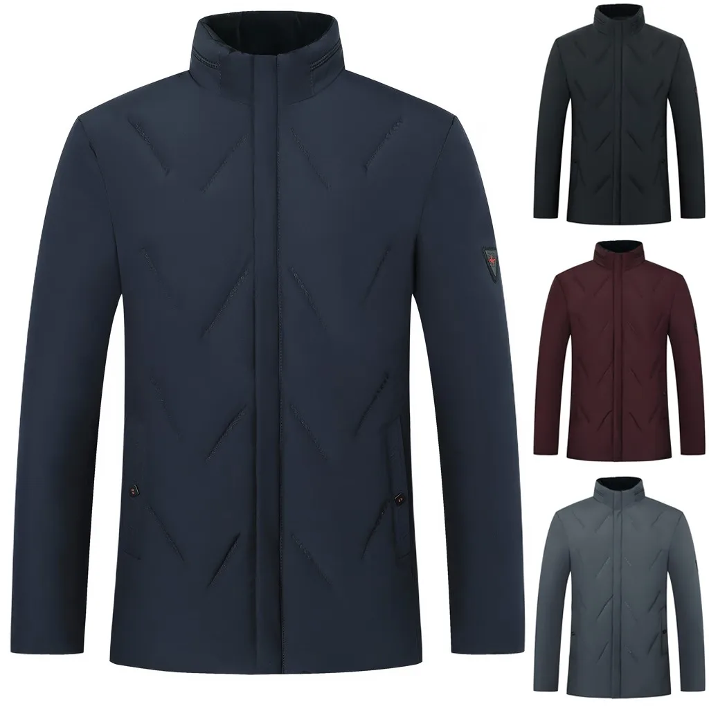 Feitong chaqueta hombre, зимняя мужская куртка, повседневная, с карманами, на пуговицах, с хлопковой подкладкой, стоячий воротник, топ, уличная одежда, черное пальто, jaqueta