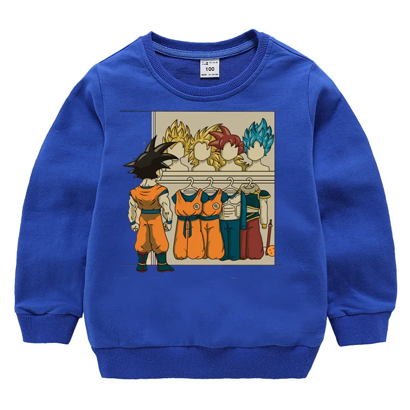 Детский хлопковый пуловер с принтом «Dragon Ball Z super Son Goku» для девочек топы для маленьких мальчиков, осенняя одежда свитшоты для мальчиков - Цвет: T75D-blue