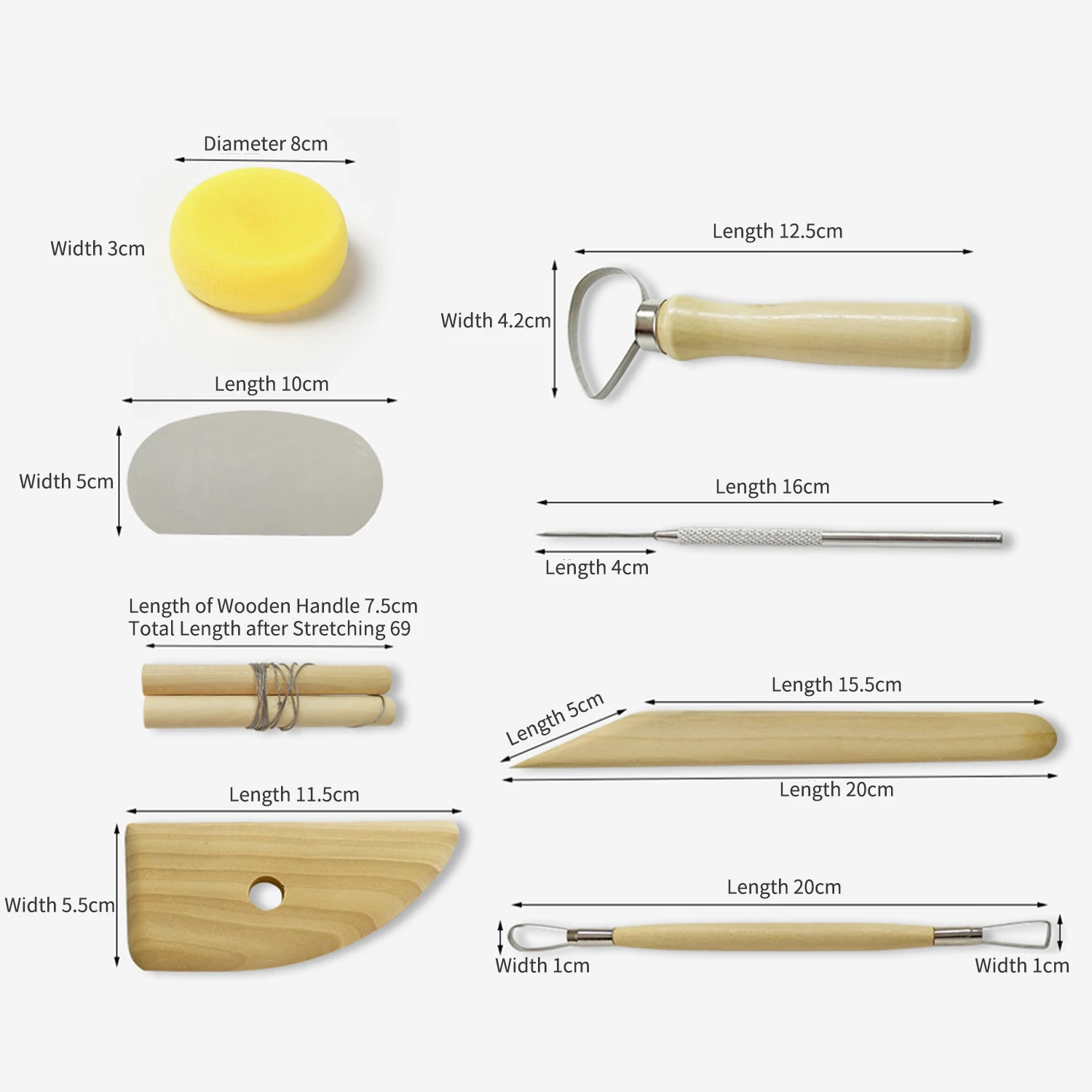 8pcs Pottery Clay Tool Set Pottery Ceramics Molding Tools Practical Wood& Metal Sponge Tool Set Wood Spong